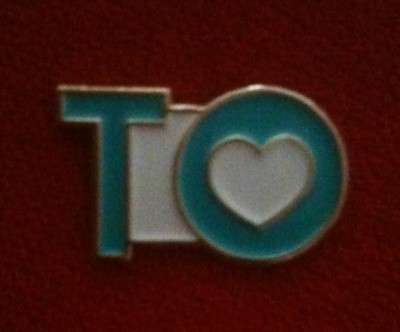 My "I Love TO" lapel pin from the Toronto Community Foundation